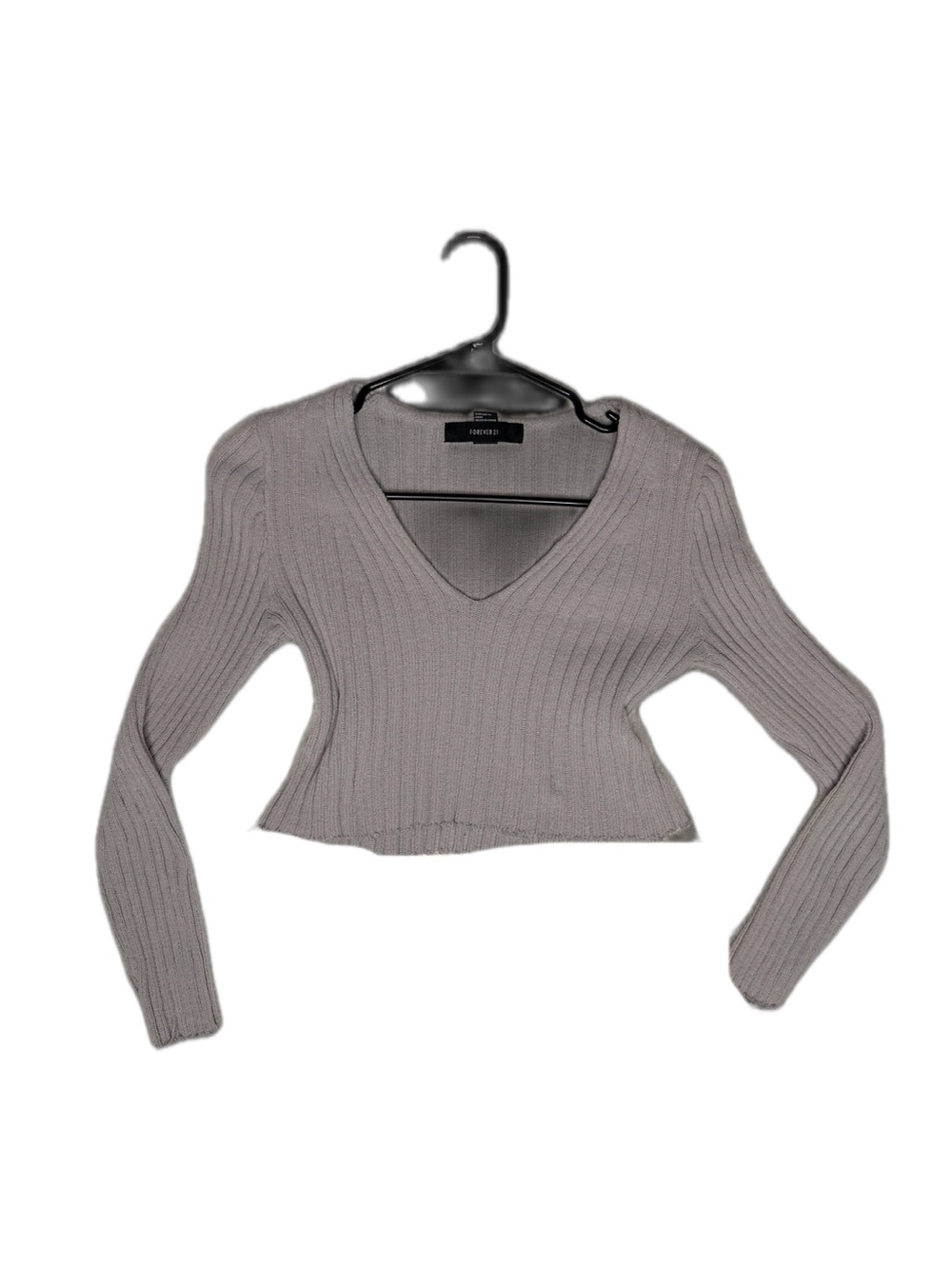 Taupe Ribbed V-Neck Cropped Sweater - Size S